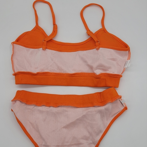 Women orange two Piece High Waisted Bikini Scoop Neck Crop Top Swimsuits - Picture 11 of 11